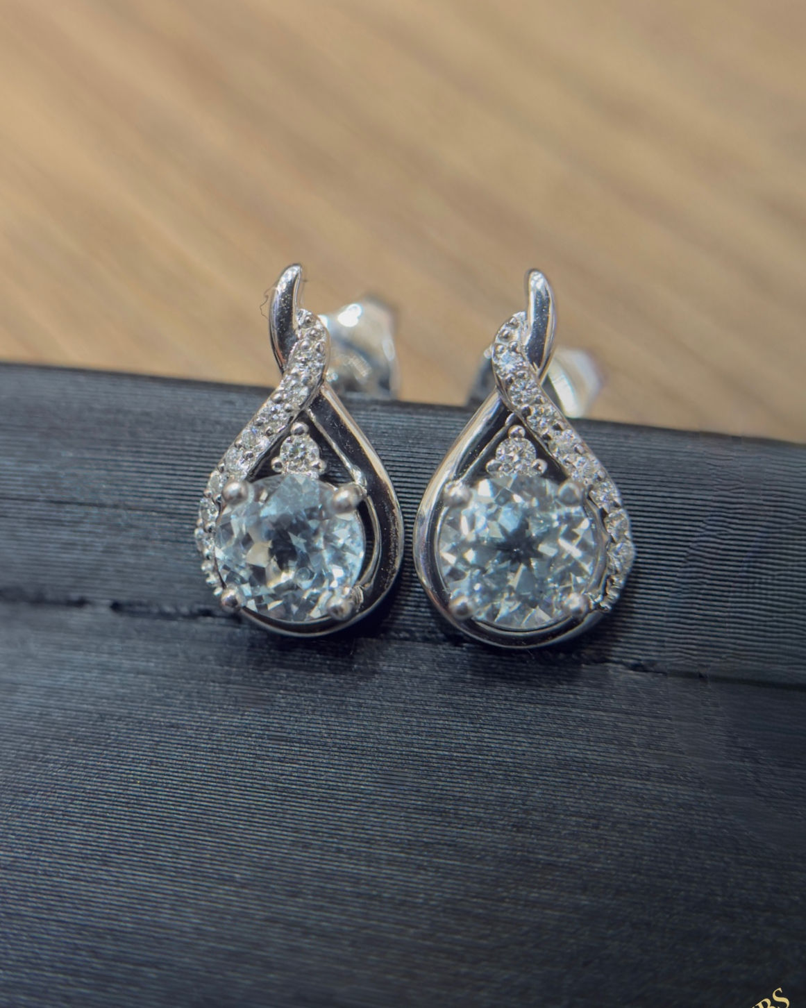 14KT White Gold & Natural Diamond with Aquamarine Earrings