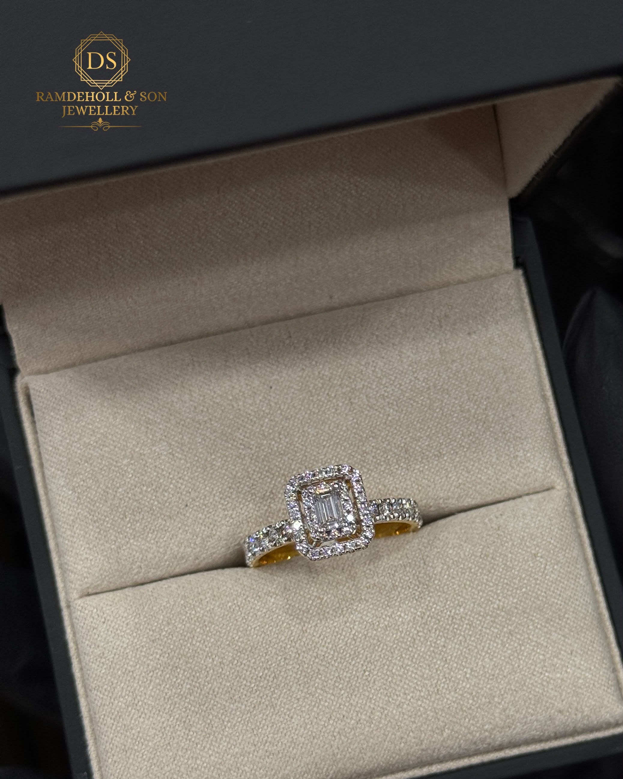 DIAMOND ENGAGEMENT RING/ EMERALD CENTER, HALO, GIA CERTIFIED 0.24ct VVS1/D