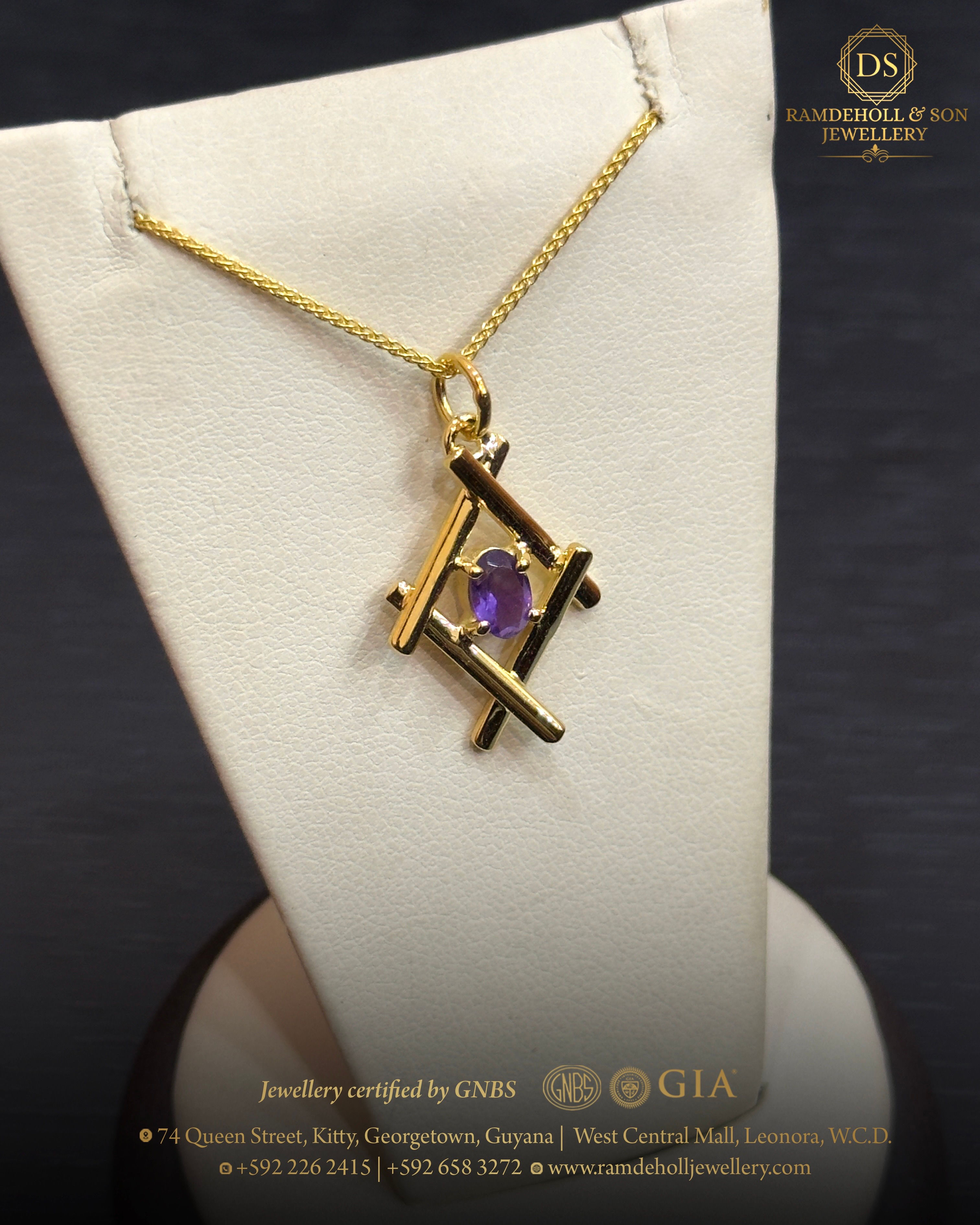 Natural Amethyst Necklace/14KT Yellow Gold