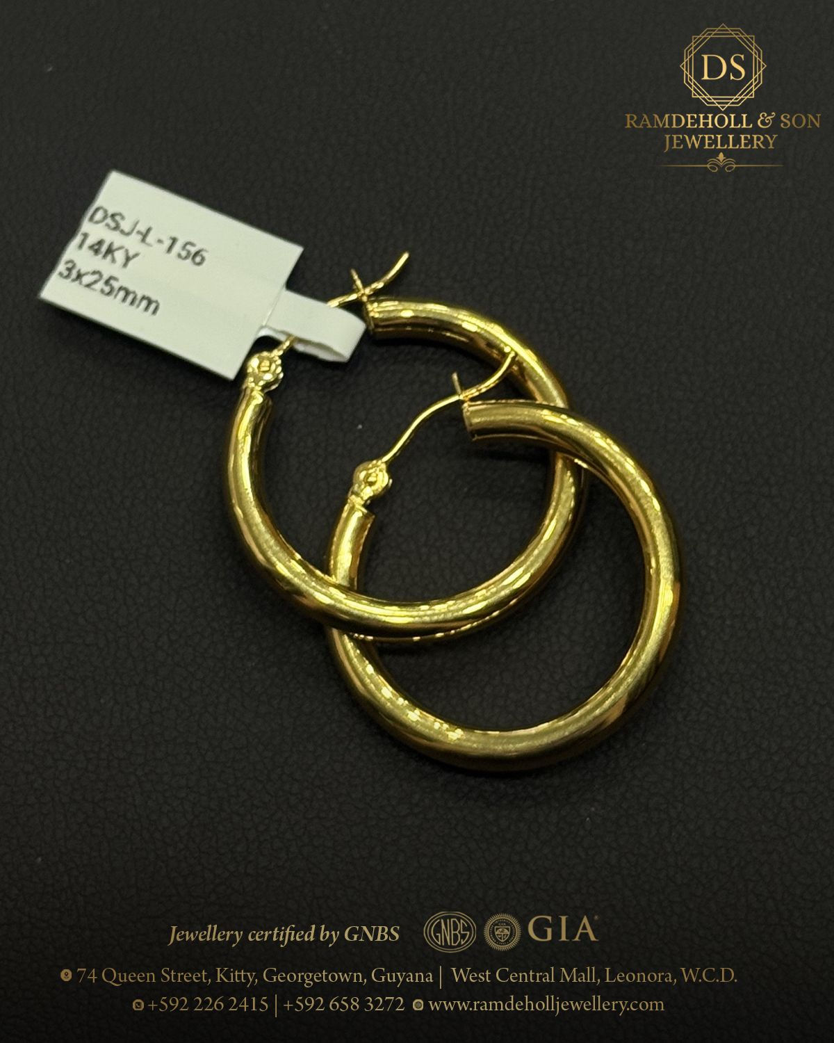 Hoop Earrings 3x25mm/14KT Yellow Gold 
