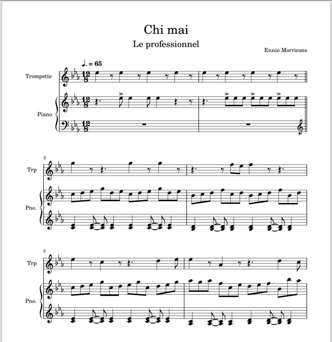Chi mai - Ennio Morricone : Duo piano/instrument en Ut
