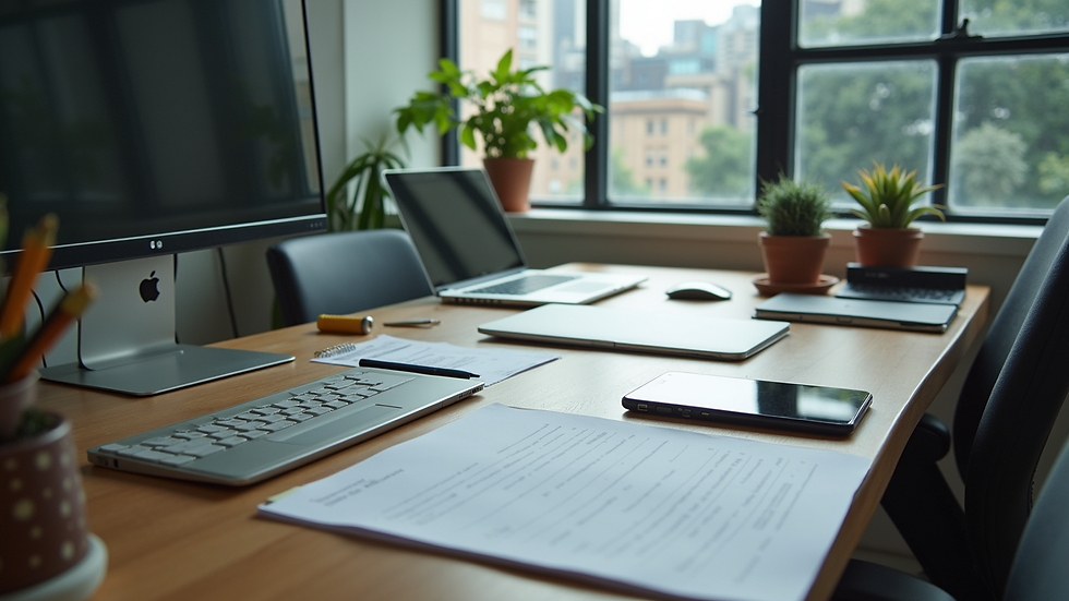High angle view of a modern workspace with productivity tools