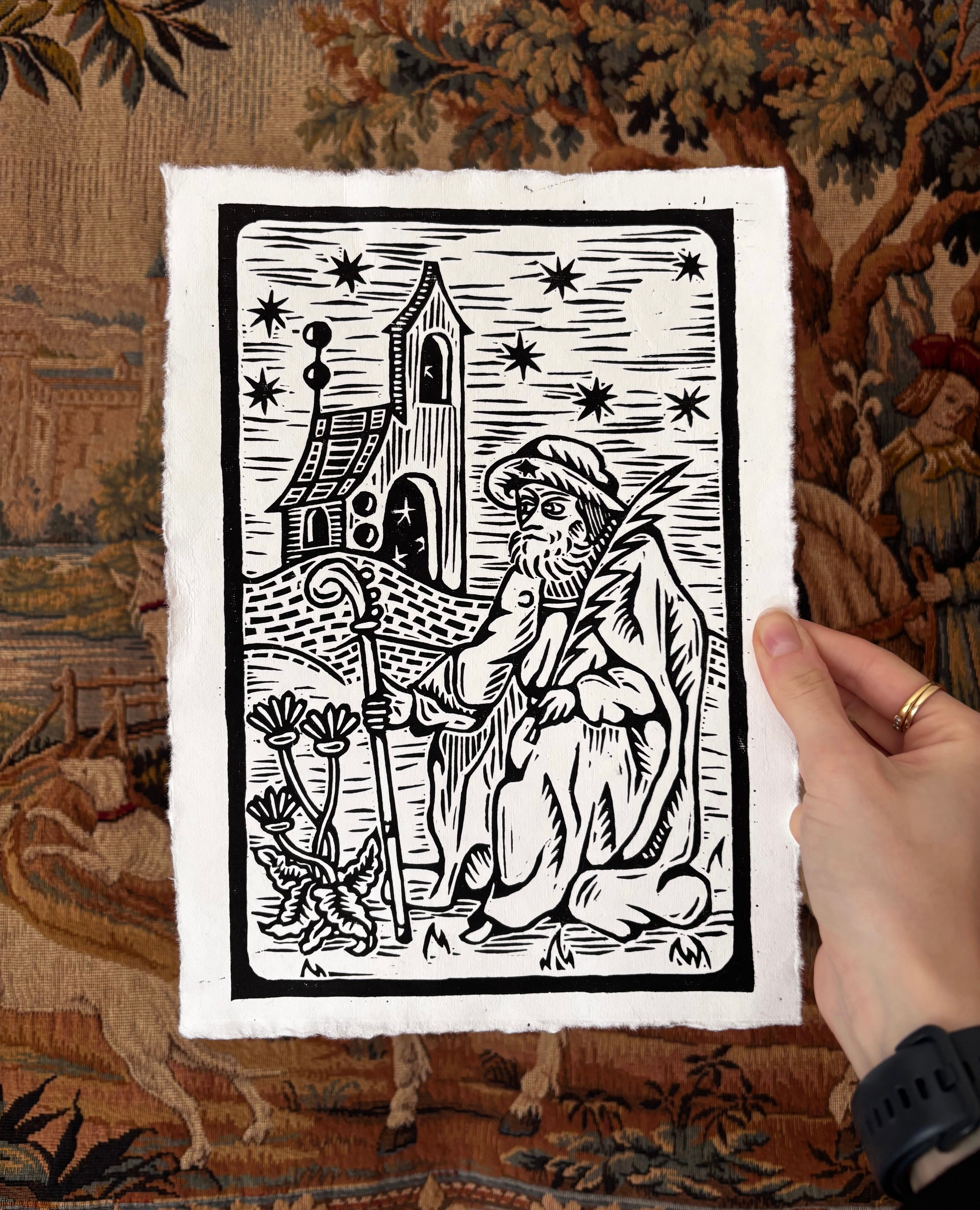 Pilgrim medieval Lino Print