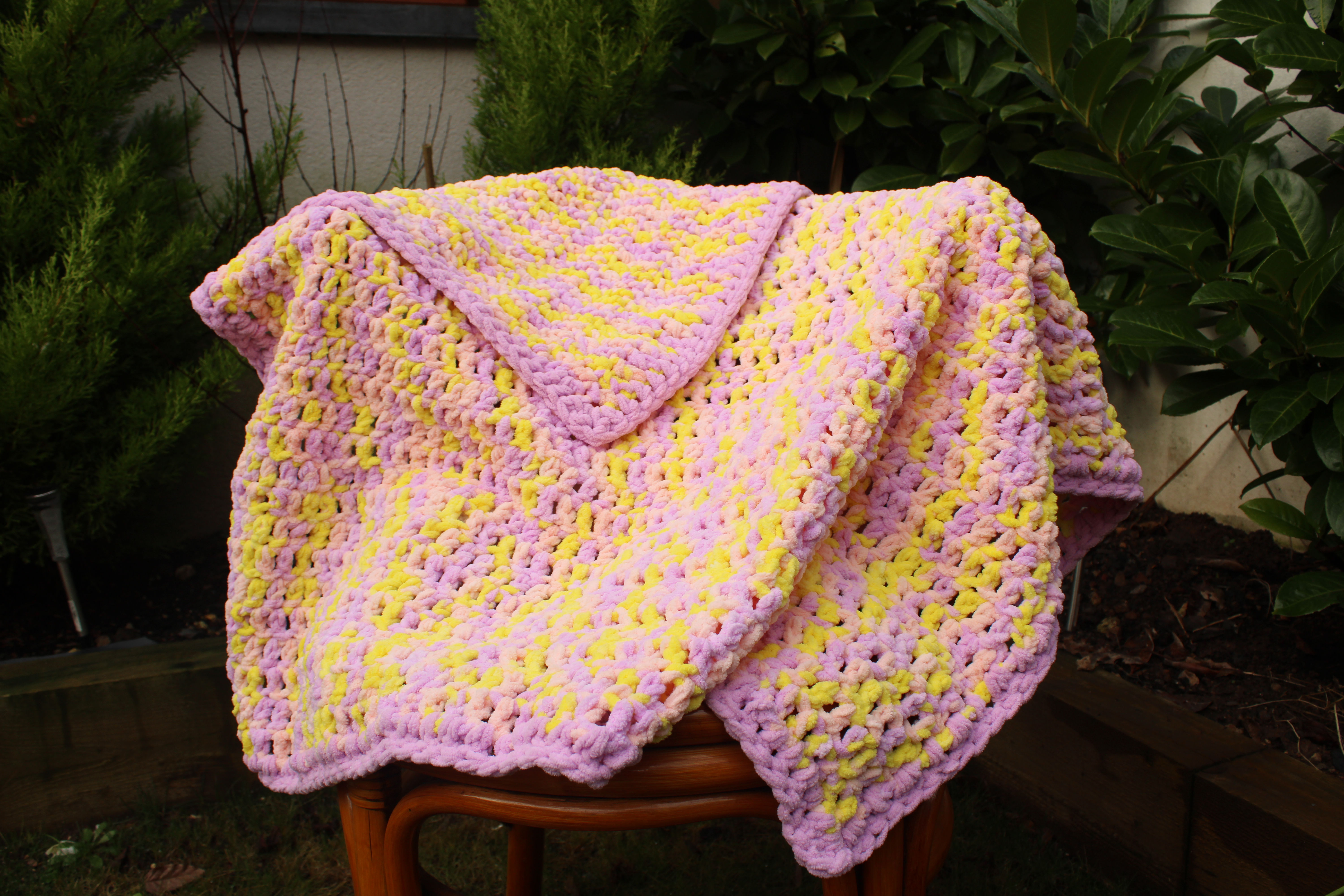 Cotton Candy Baby Banket with Purple Edging