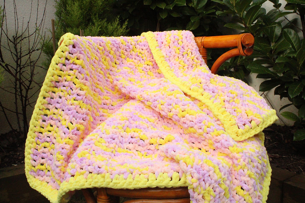 Cotton Candy Baby Banket with Yellow Edging