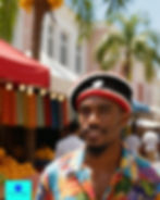 Video of Man wearing Island Rhythm Crochet Crown handmade rasta crochet hat in red, black and white on a sunny island street.