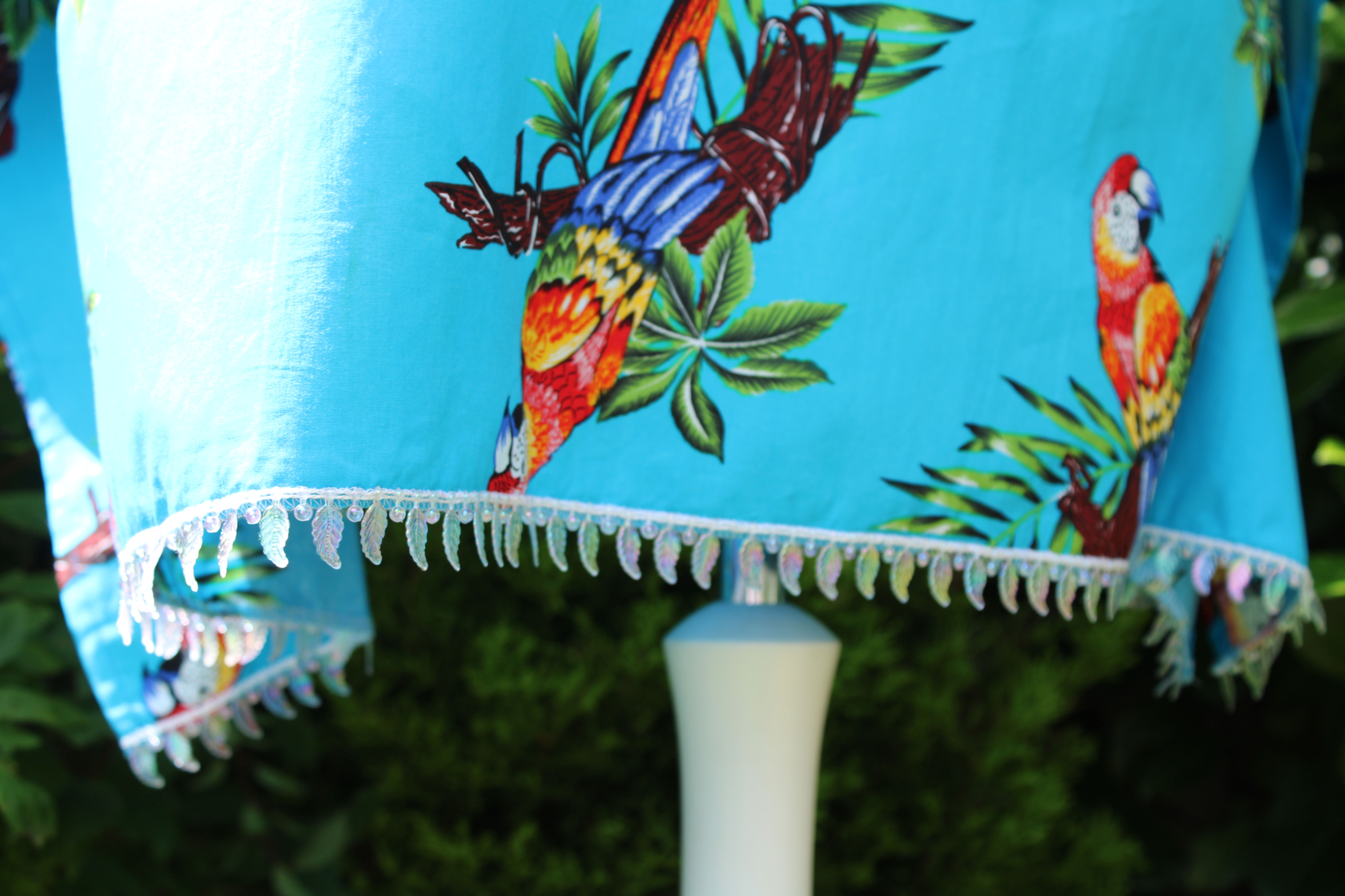 Summer Beach Kaftan - Blue Parrots and transparent feathers