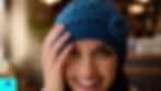 Video of Handmade Azure Bloom crochet beanie blue winter hat with crochet flower detail