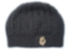 Midnight Luxe black crochet beanie with gold embellishment, handmade ribbed crochet winter hat