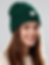 Close-up of Woodland Charm Beanie handmade green crochet beanie with button detail