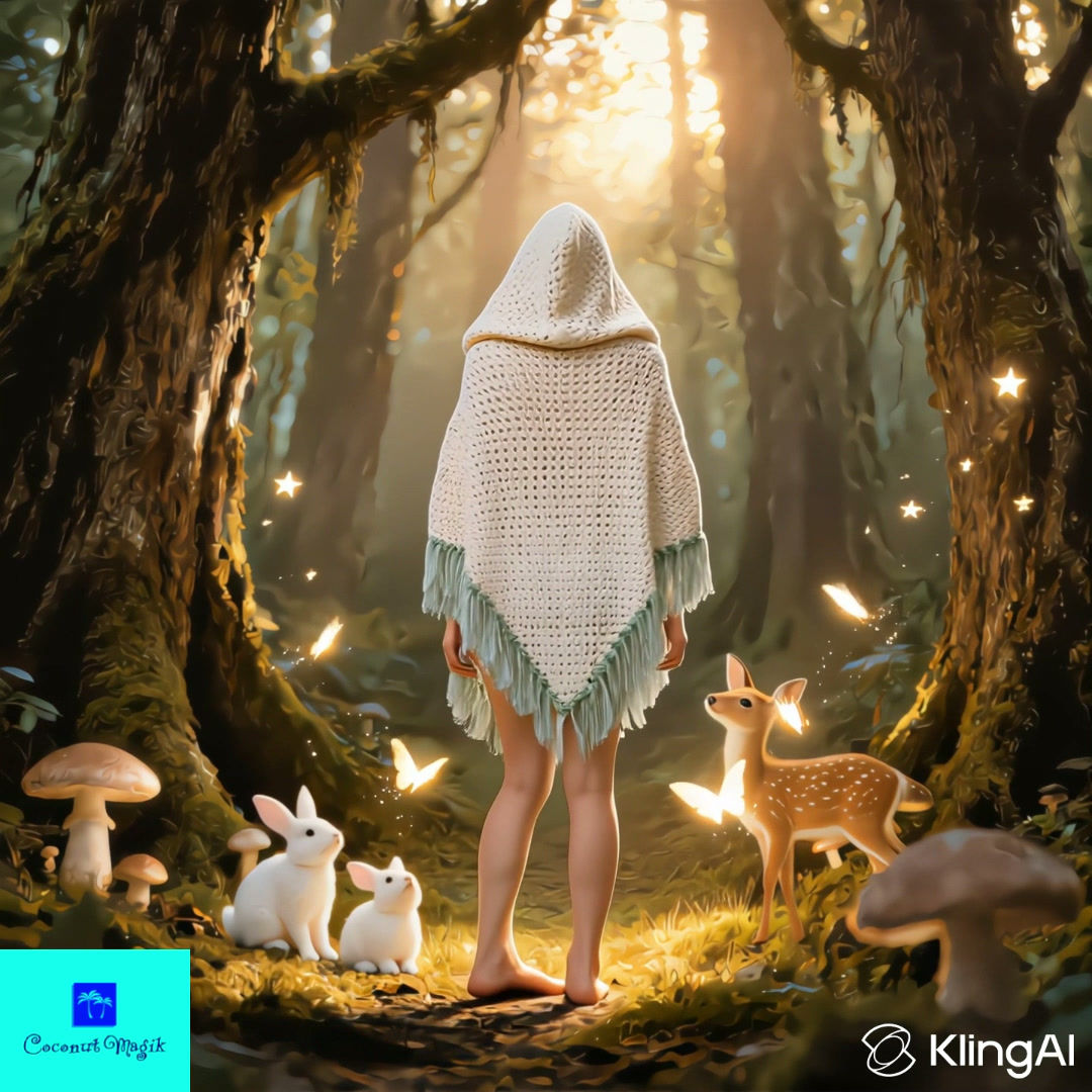 Video of Willow Breeze hooded crochet poncho in an enchanted Forrest