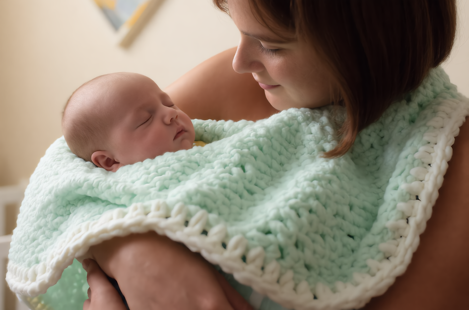 Mint Green Baby Banket with White Edging