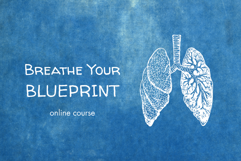 blue background with image of lungs and breathe your blueprint online course written on it