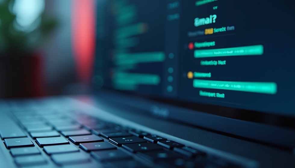 Eye-level view of a computer screen showing an organized Gmail inbox with color-coded labels