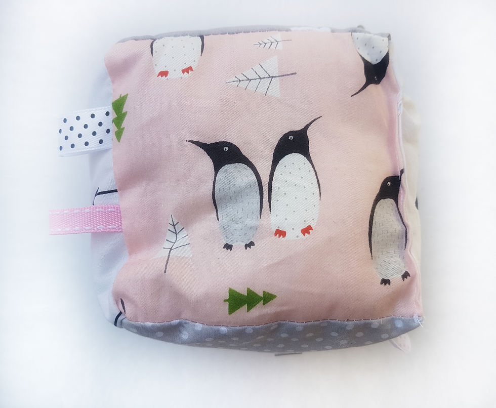 קובייה מרשרשת פינגווינים ורוד-אפור-לבן