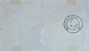 Thumbnail: 1925 Singapore Raffle Hotel cover send to U.S.A affixed KGV 12 cents ultramarine