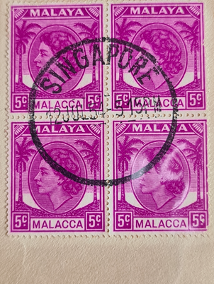 Thumbnail: Malacca Private cover used from Singapore affixed QEll 5c x 4 1954