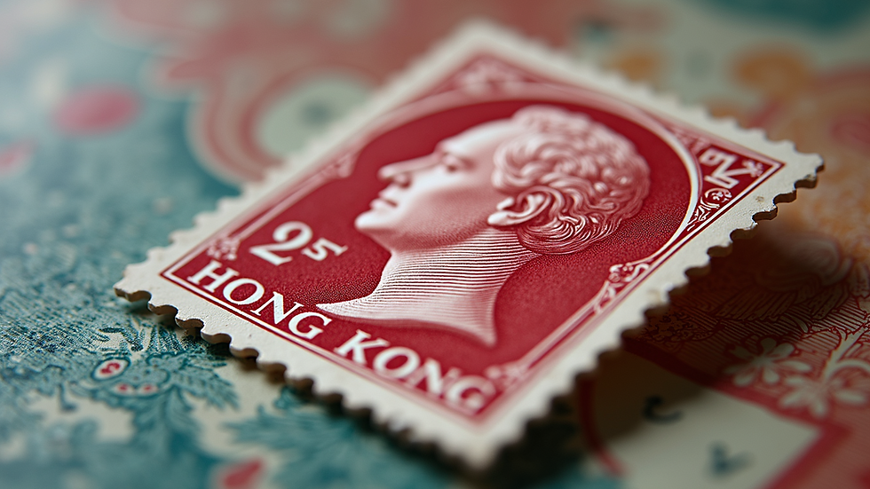 Close-up view of vintage Hong Kong stamp featuring King George VI