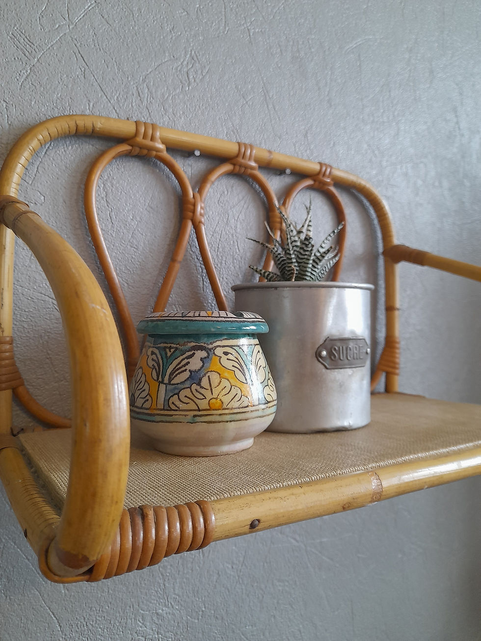 Miniature : Etagère murale rotin année s60/70
