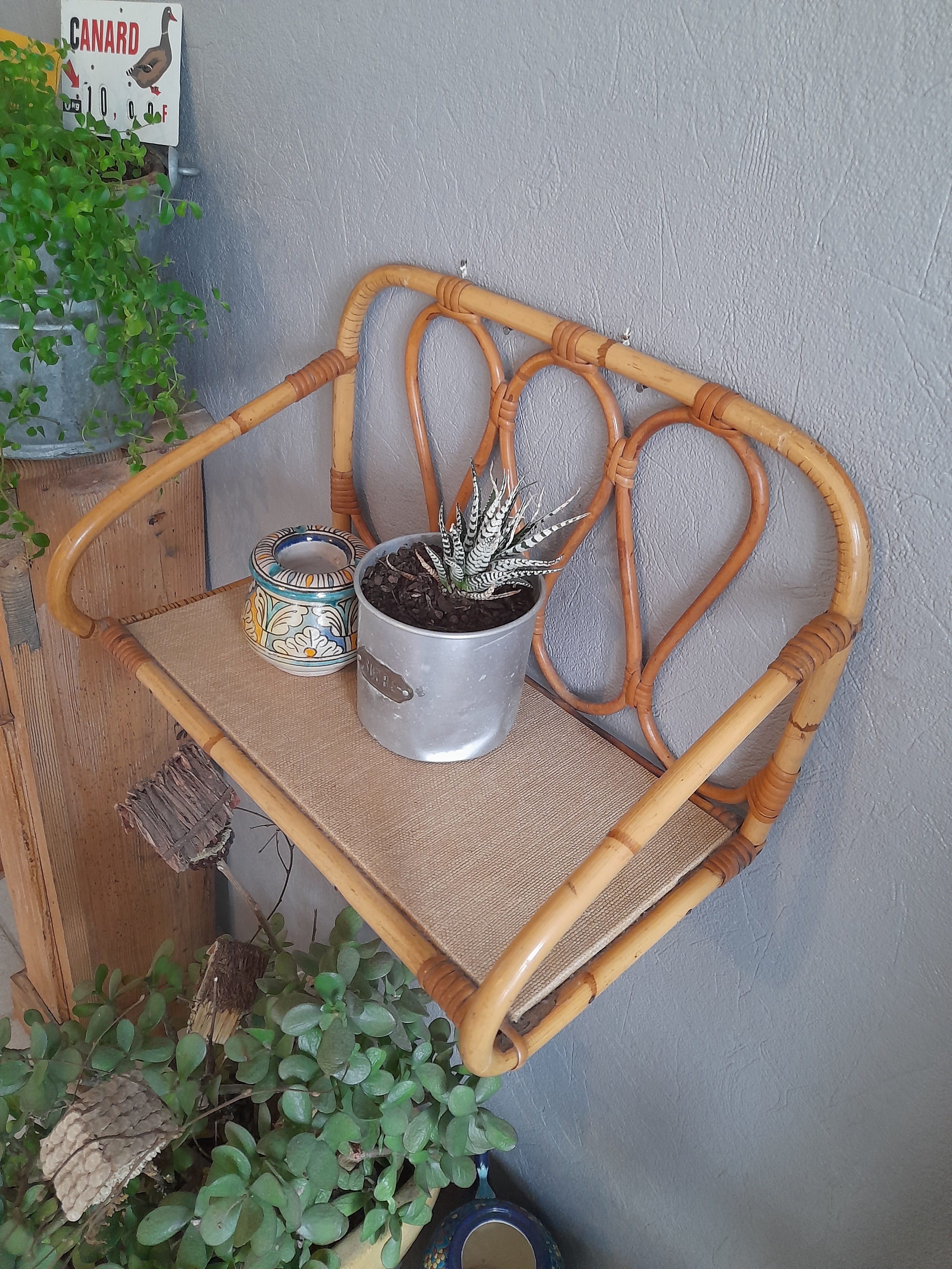 Etagère murale rotin année s60/70