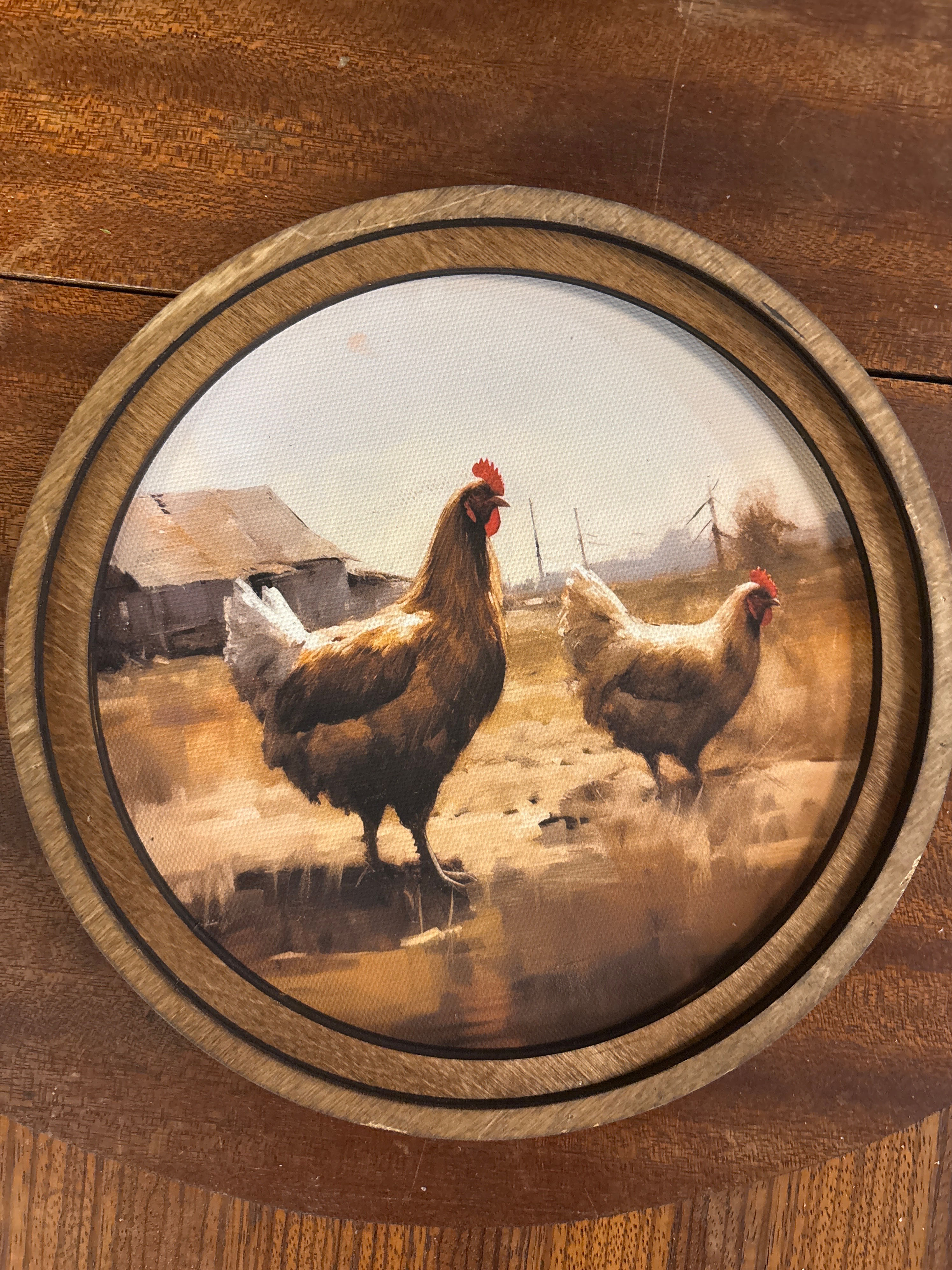 8” Round Chickens Art