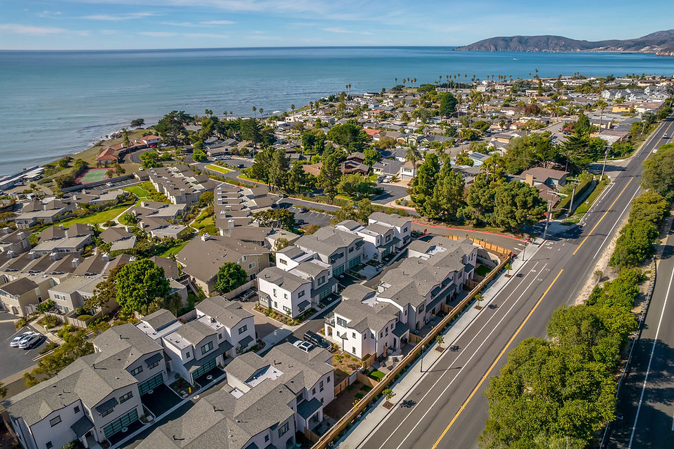 Aerial view of a coastal neighborhood on the San Luis Obispo County coast