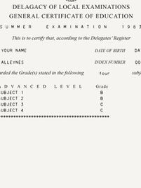 Old Fake A-Level Certificate