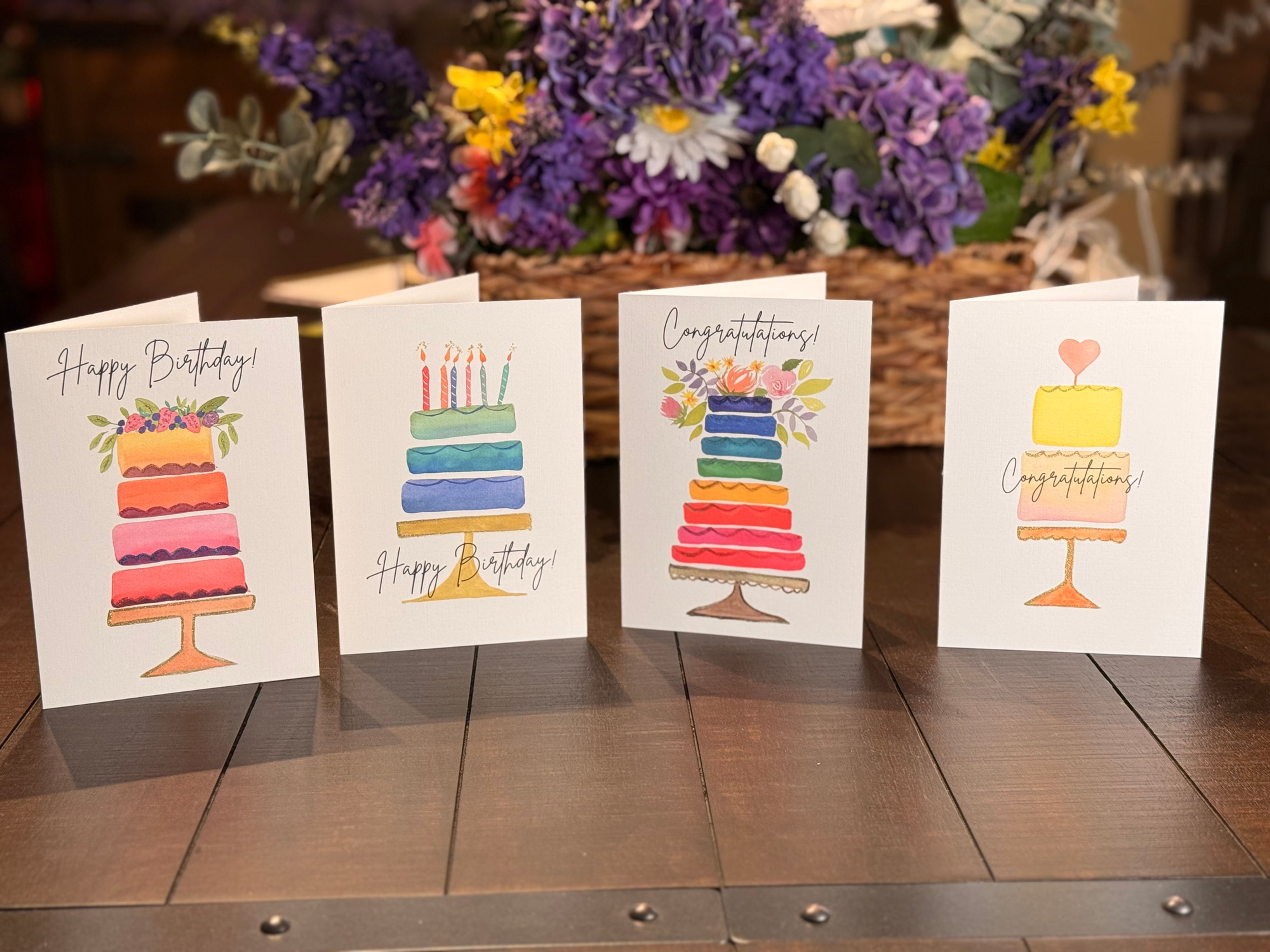 Sweet Celebrations Cake Cards - Set of 4 - (5x7in) - Free Shipping!