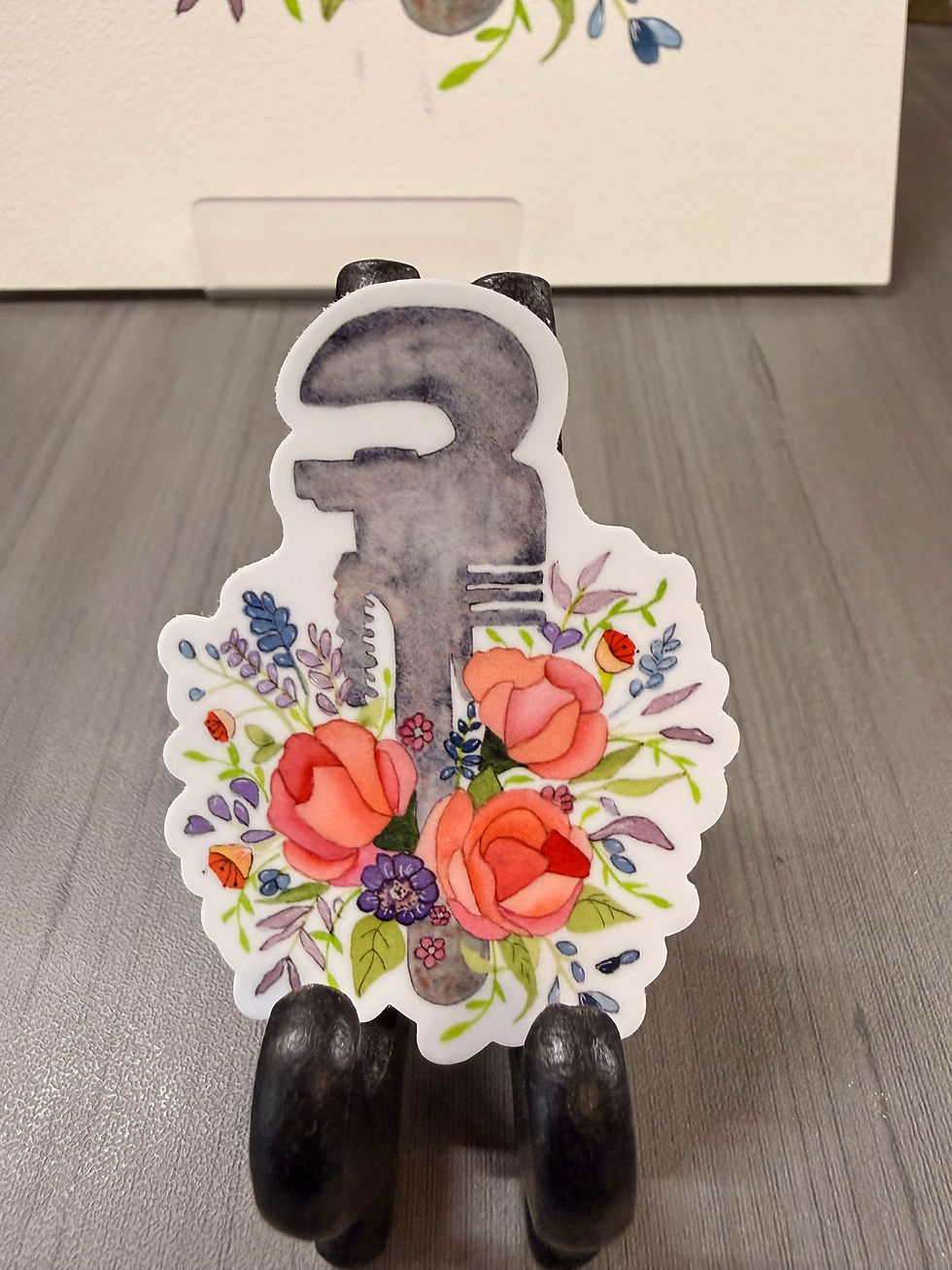 Thumbnail: Wrenches & Roses — Floral Pipe Wrench Die-Cut Vinyl Sticker - free shipping