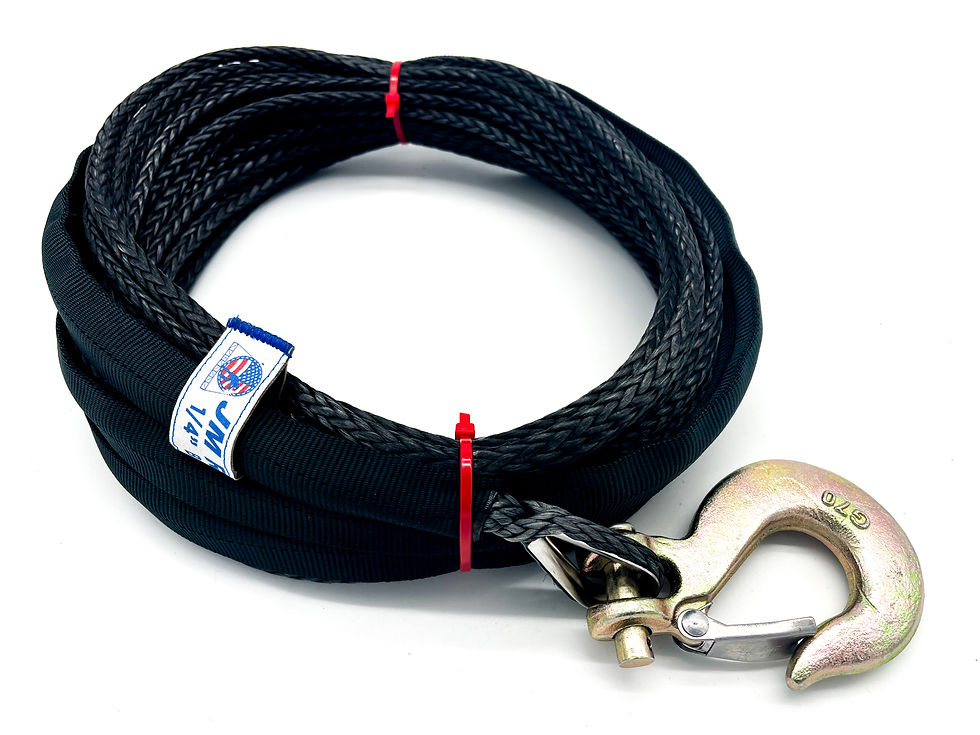 Thumbnail: 1/4" Black Pure Dyneema SK78 Winch Line w Protective Sleeve,SS Thimble,Hook