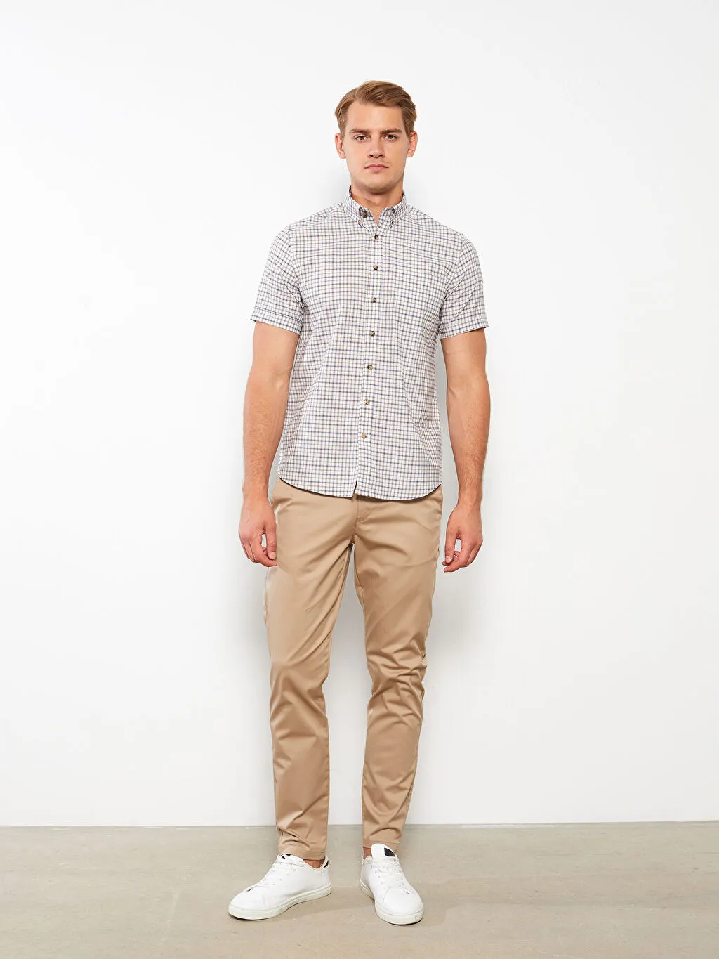 Regular Fit Short Sleeve Plaid Oxford Men's Shirt