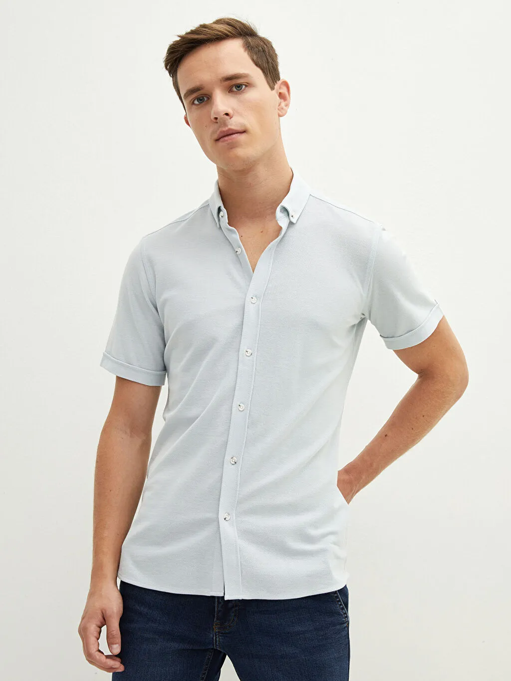 Slim Fit Short Sleeve Cotton Men's Shirt