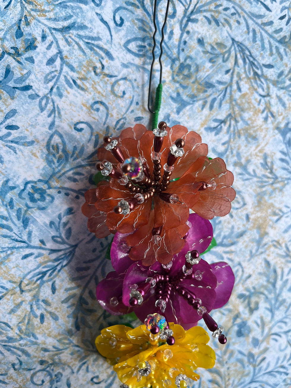 Thumbnail: A multi color tapamono fish scale with beads and crystals