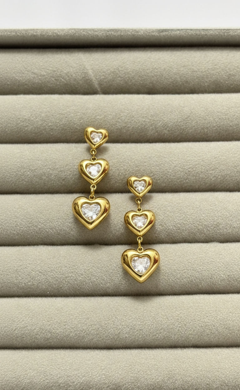Triple Heart Drop Earrings