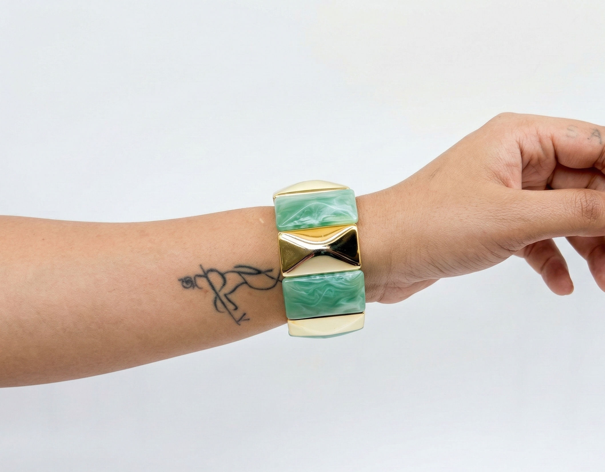 Emerald & Gold Wave Statement Bracelet