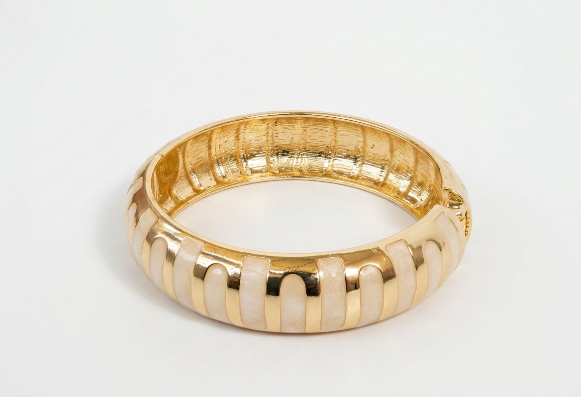 Gold & Ivory Enamel Statement Bangle