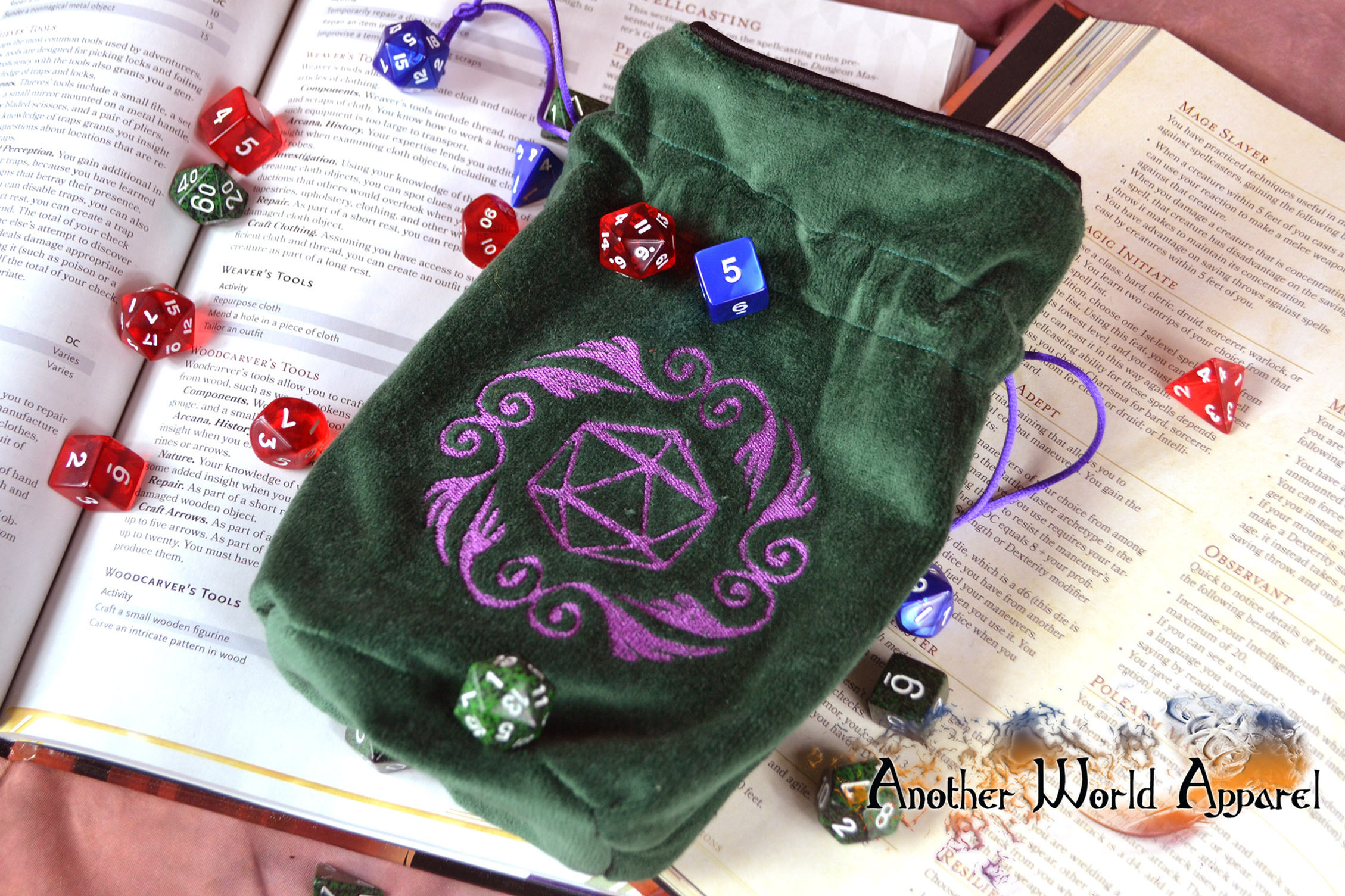 Green Velvet D20 Dice bag