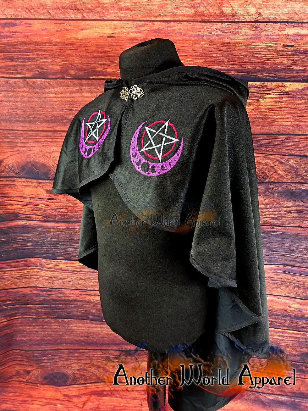 Thumbnail: Morrigan Cloak Black Satin Crescent Moon