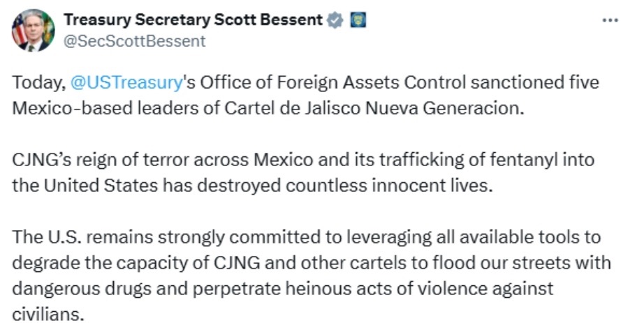 Estados Unidos congela cuentas de cartel mexicano 