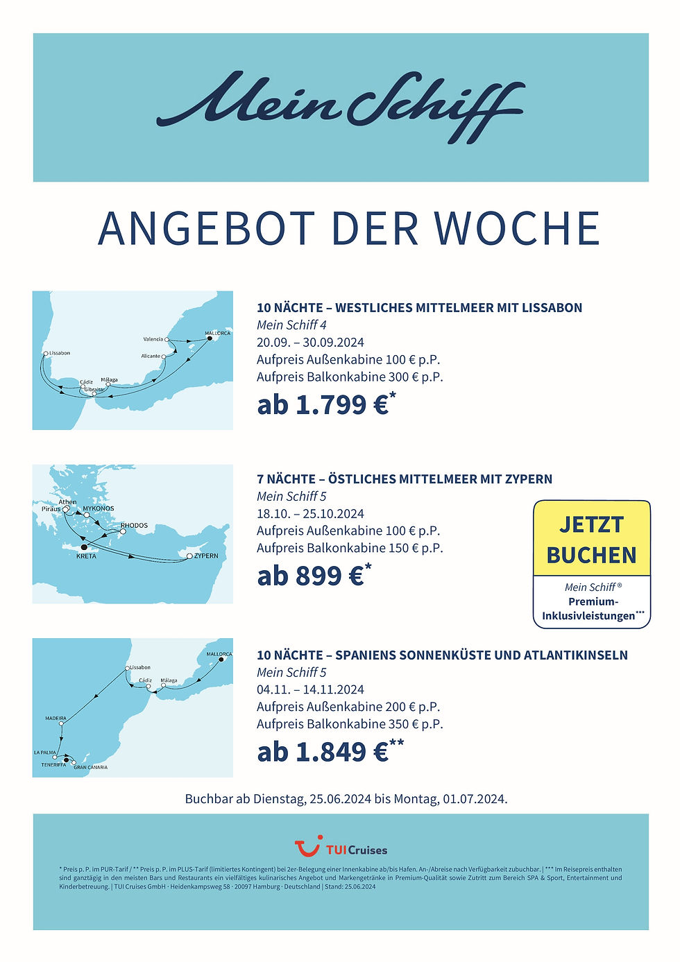 TUI Cruises Mein Schiff Angebot der Woche bis 01.07.24 bei der KREUZFAHREREI buchbar