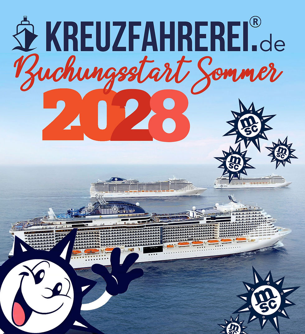MSC Cruises Kreuzfahrten Sommer 2028 jetzt komplett buchbar bei der KREUZFAHREREI mit EXTRA Bordguthaben als Cashback Bonus