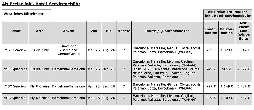 MSC Cruises Flash Sale Angebot Westliches Mittelmeer mit Cashback Bordguthaben Bonus buchen