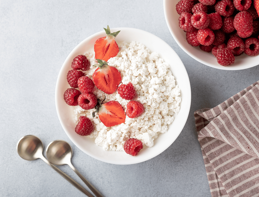 cottage cheese and berries, raspberries, strawberries