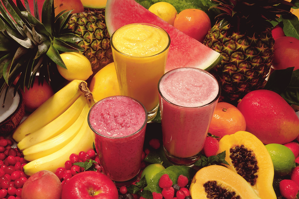 smoothies, fruit, watermelon, strawberries, bananas, mangoes, limes, pineapple