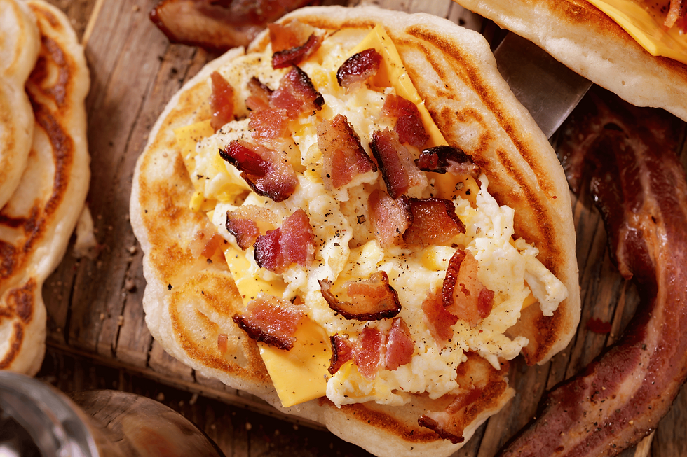 crispy bacon and fried egg pancake breakfast taco