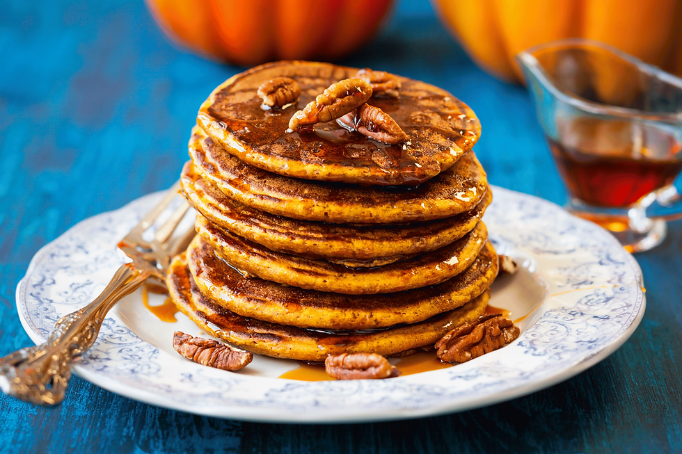 pumpkin spice pancakes with maple and walnuts