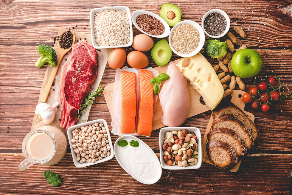 protein and fiber, lentils, meat, red meat, chicken, salmon, yogurt, broccoli, nuts, cheese, seeds