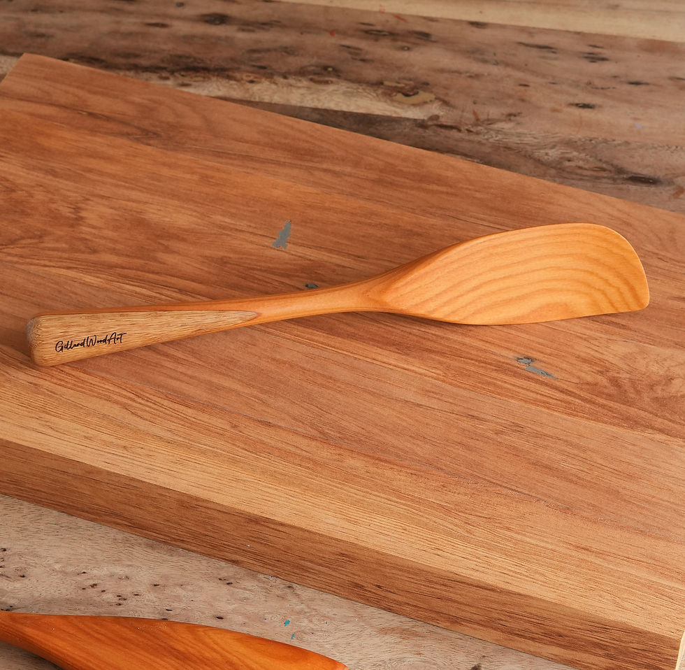 Thumbnail: Handcrafted New Zealand Matai and French Oak Wooden Spatula spoon Salad Server Set by Gillard Wood Art Gallery