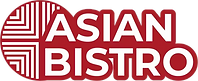 Red logo with the words ASIAN BISTRO. Asian bistro restaurant logo.