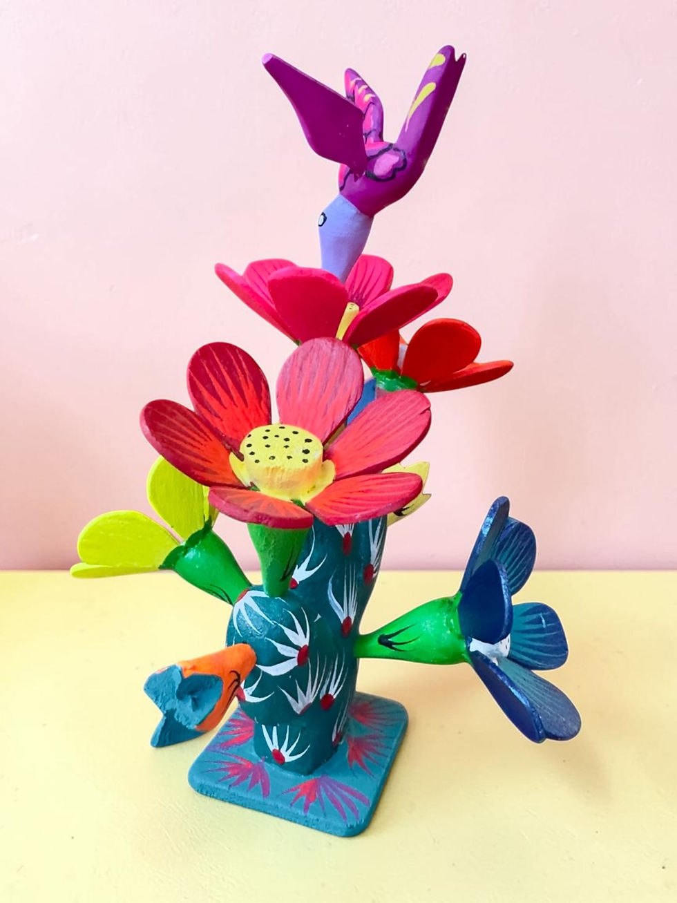 Thumbnail: Mexican folk art decor, hand carved wooden hummingbird, Oaxaca handicrafts, artisan home decor Europe, wooden cactus